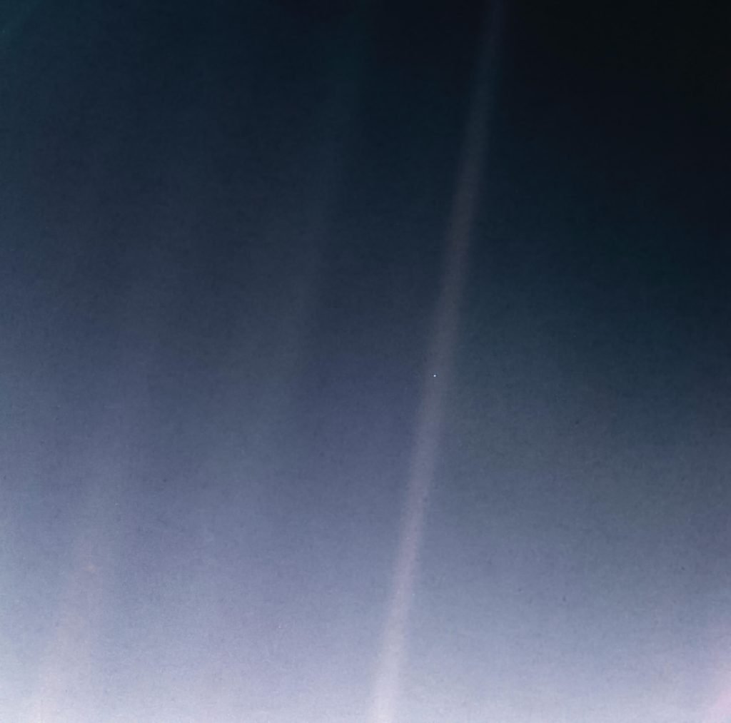 The famous Pale Blue Dot photograph of planet Earth taken by Voyager 1