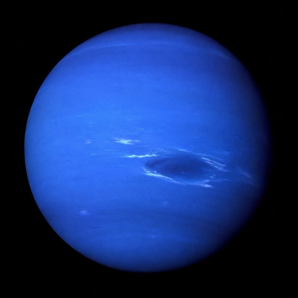 A stunningly clear image of planet Neptune and its Great Dark Spot captured by Voyager 2