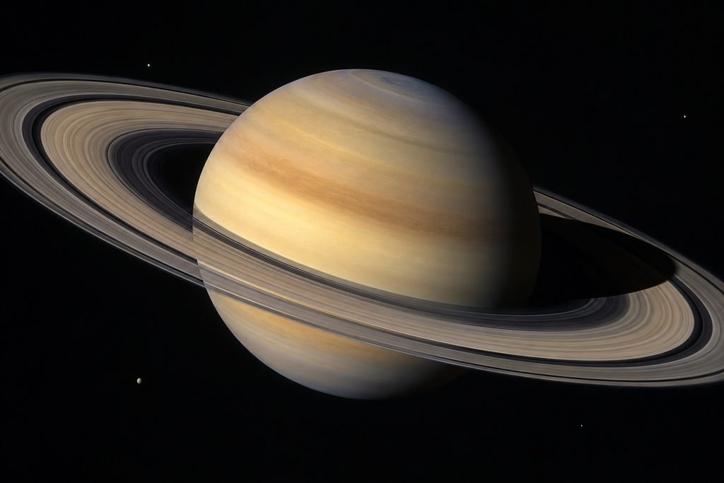 A breathtaking view of planet Saturn showcasing its magnificent ring system